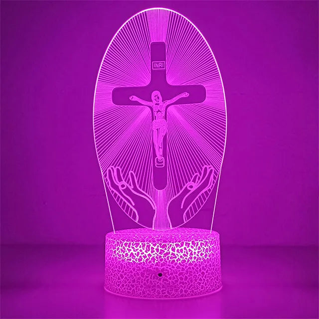 Night Light Christian Cross Optical Illusion 3D Lamp