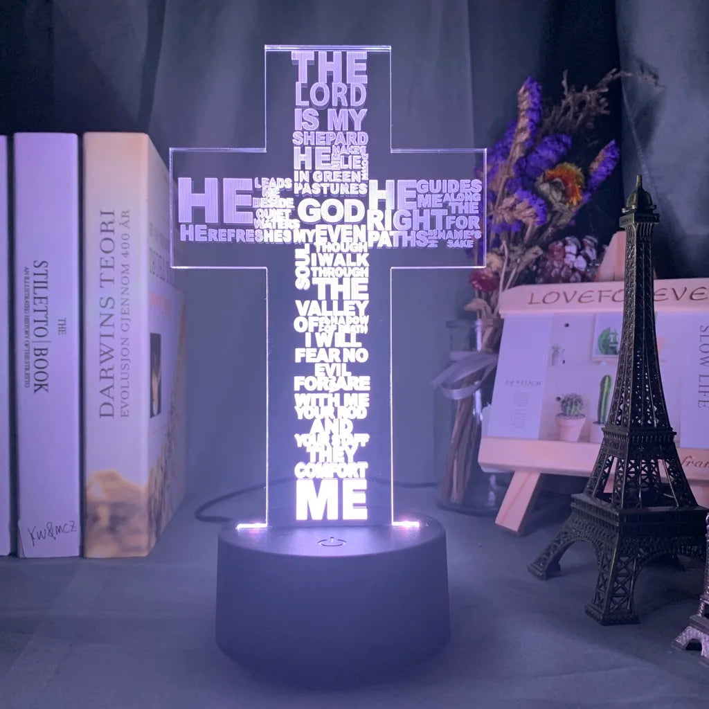 Holy Bible Psalm Poem Christian Cross Led Night Light