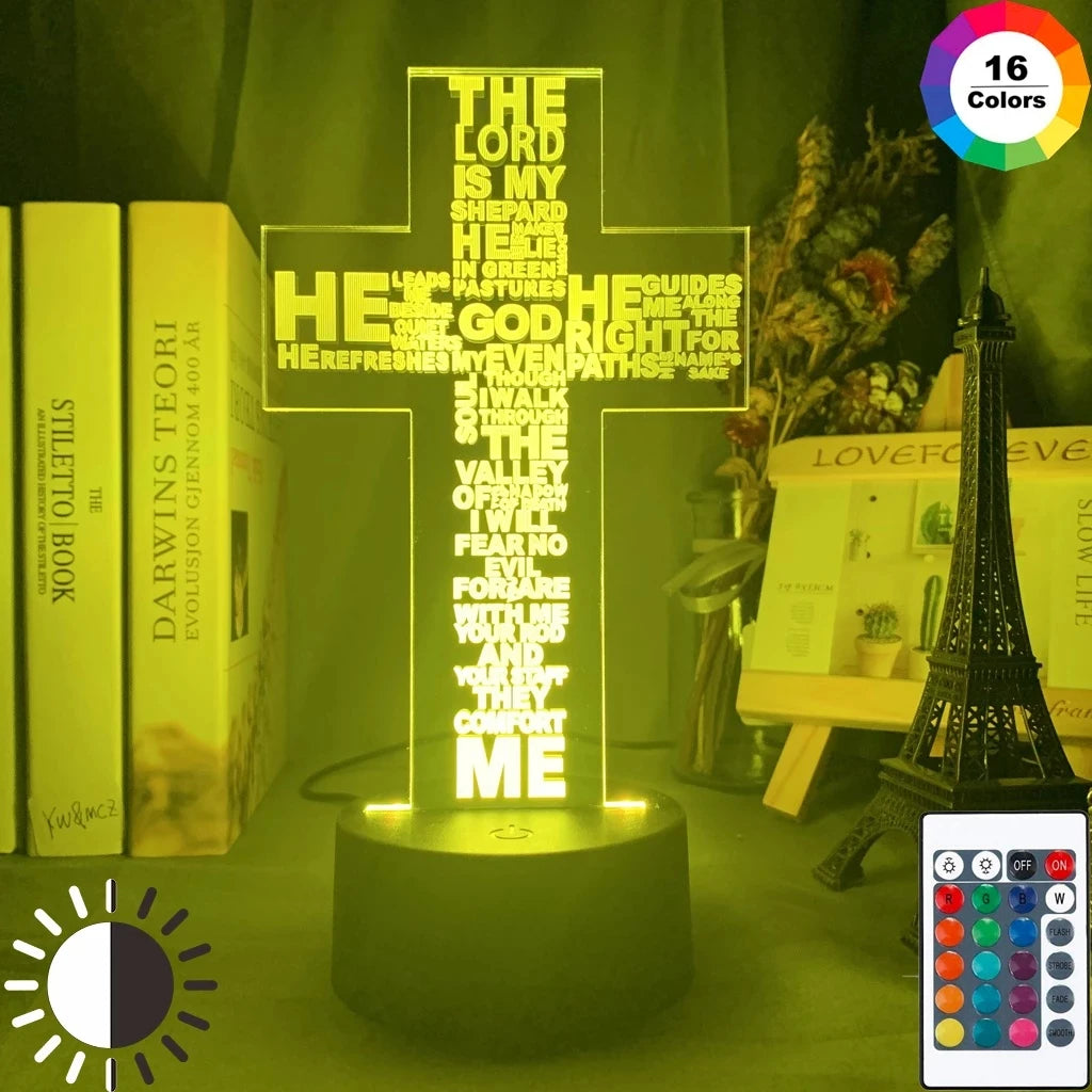 Holy Bible Psalm Poem Christian Cross Led Night Light