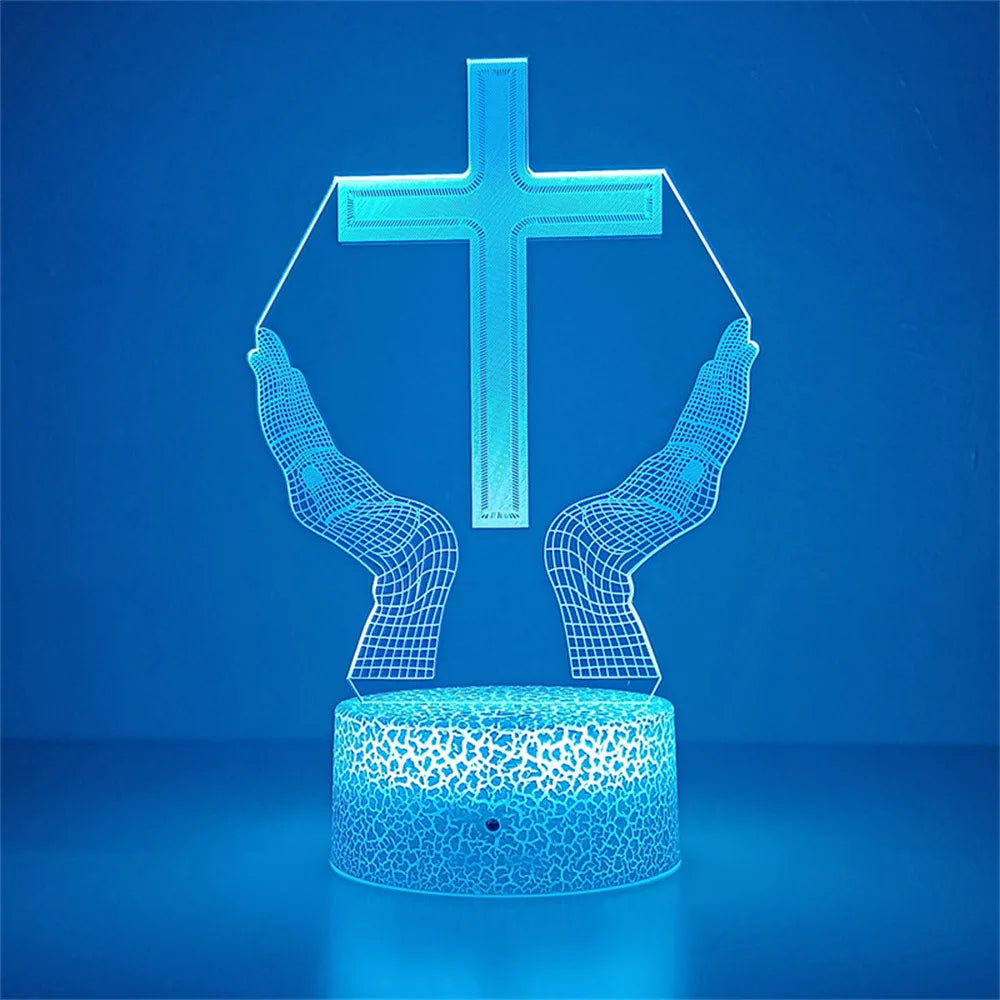 Night Light Christian Cross Optical Illusion 3D Lamp