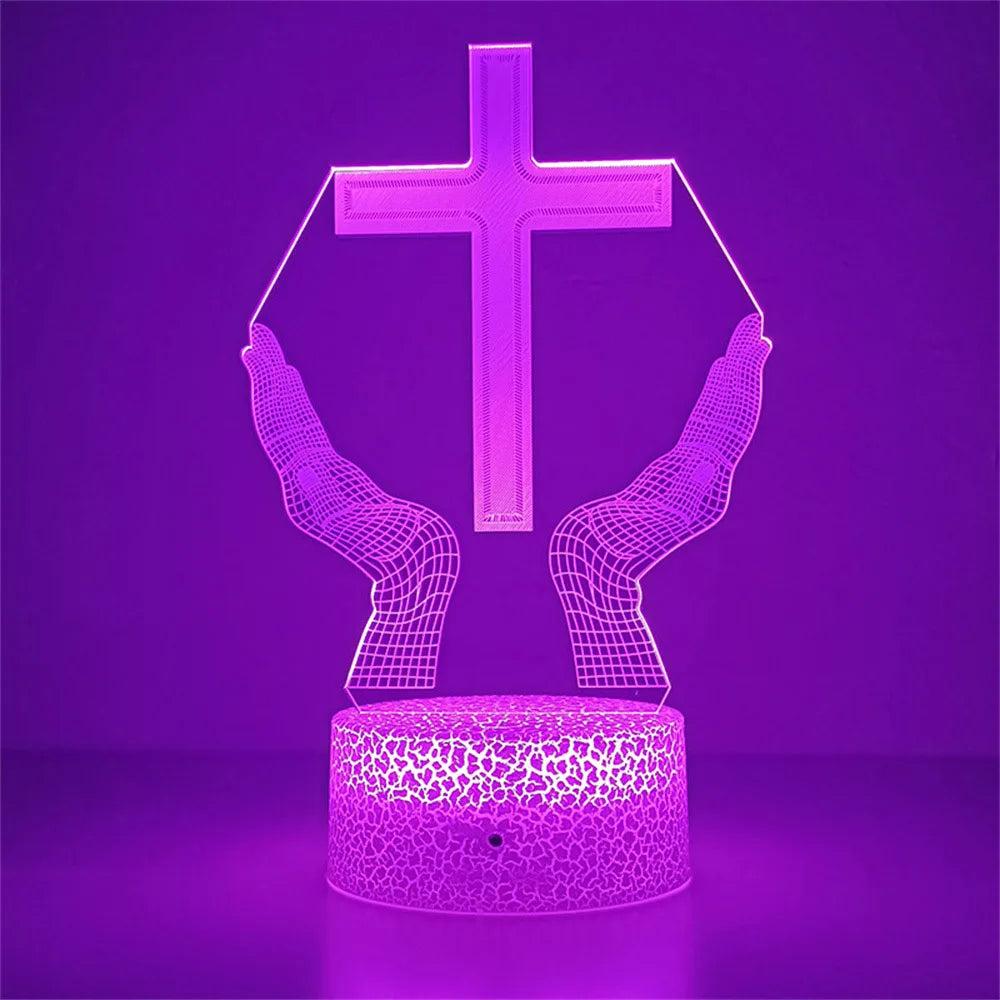 Night Light Christian Cross Optical Illusion 3D Lamp