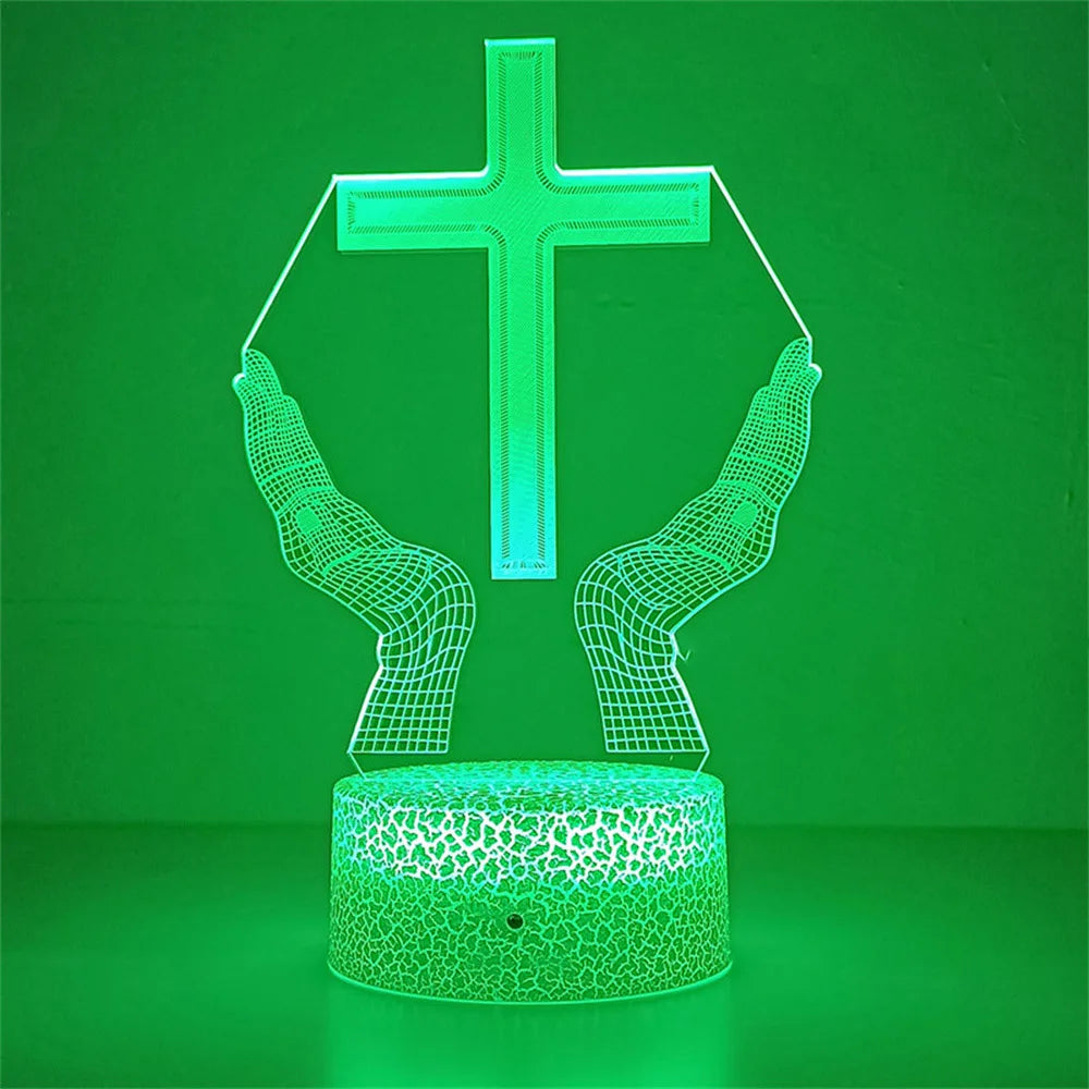 Night Light Christian Cross Optical Illusion 3D Lamp