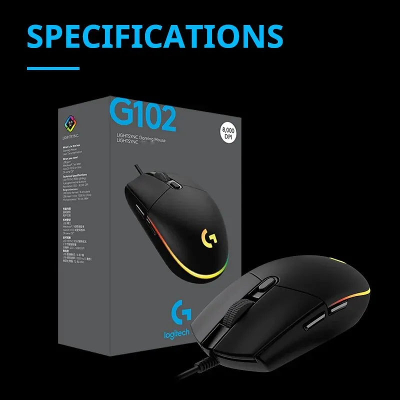 Logitech G102 Original Ergonomic 8000DPI 16.8M Color LED Pc Gaming Mouse