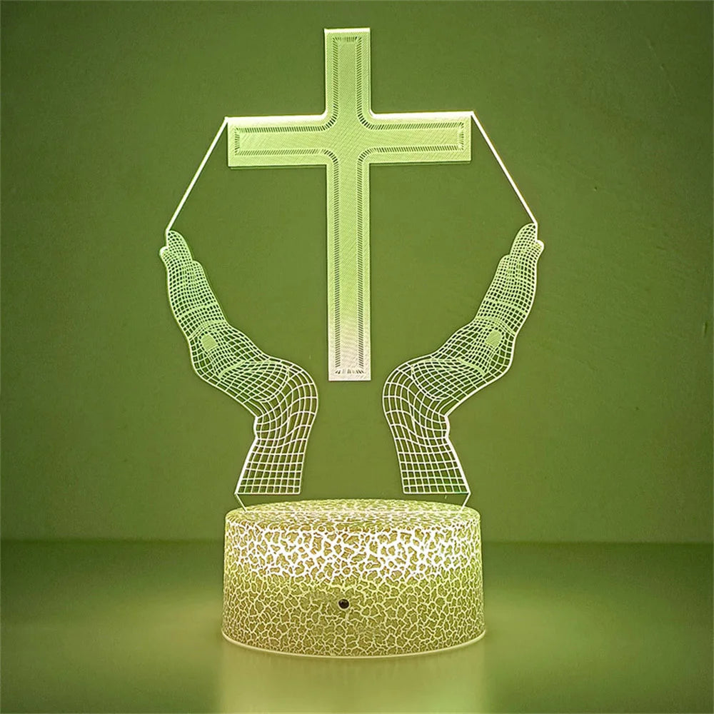 Night Light Christian Cross Optical Illusion 3D Lamp