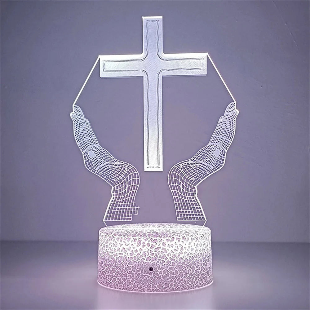 Night Light Christian Cross Optical Illusion 3D Lamp